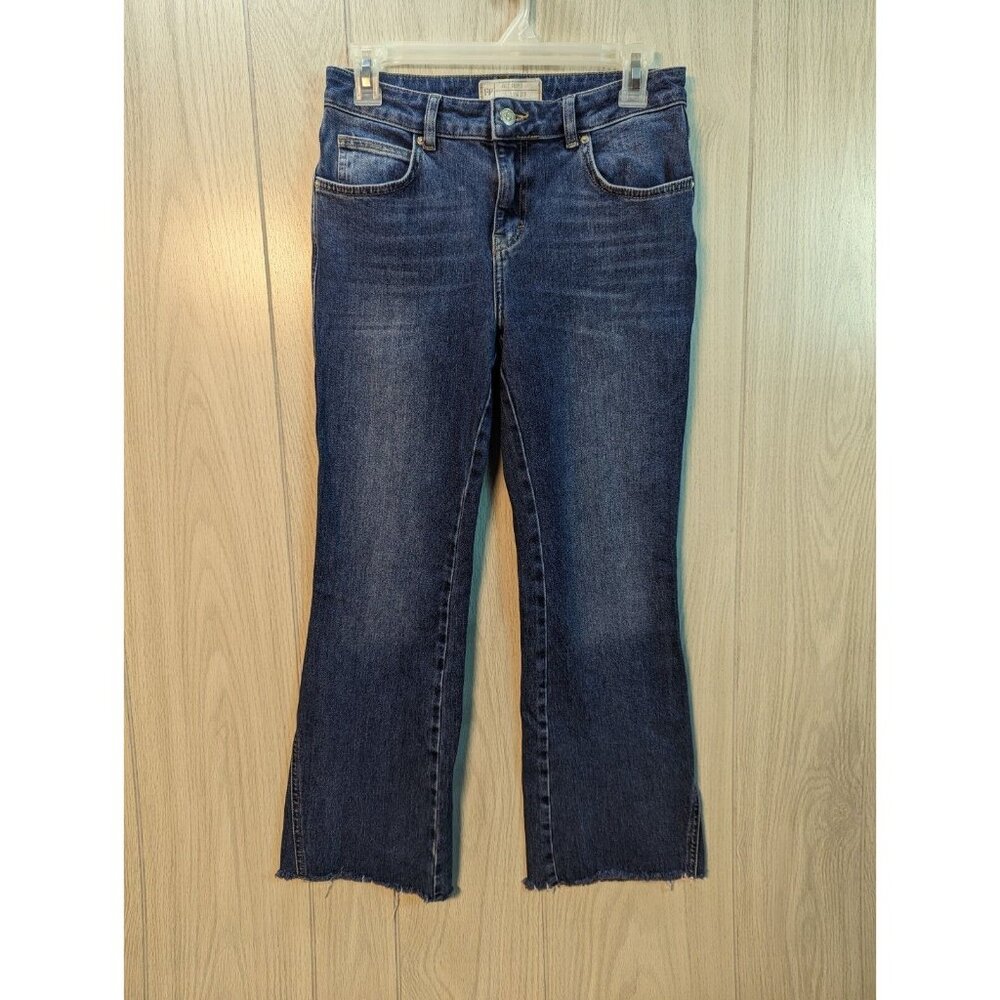 FREE PEOPLE Women’s 27 R 28x26 Flared JEANS Stretch Boho Retro Raw Hem